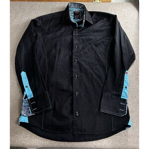 Men's Absolute Rebellion Slim Fit Black Button Front Shirt Sz Small Textured